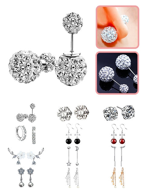 Crystal Double Ball Stud Earrings for Women  (B98)