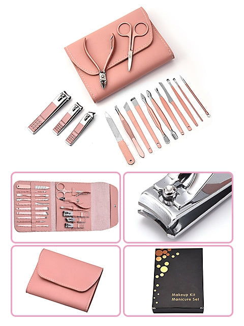 16 in 1 Manicure Set Professional Nail foot Clippers Scissors Kit Pedicure Care Tools Stainless Steel Grooming Kit - Rose Gold