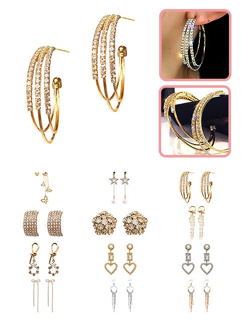 A Dozen of Fashion Rhinestone Round shape Earrings for Women (E1143)