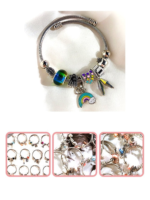 A Dozen of Beaded Carved Sterling Silver Plated Charm Bracelet (1904193)