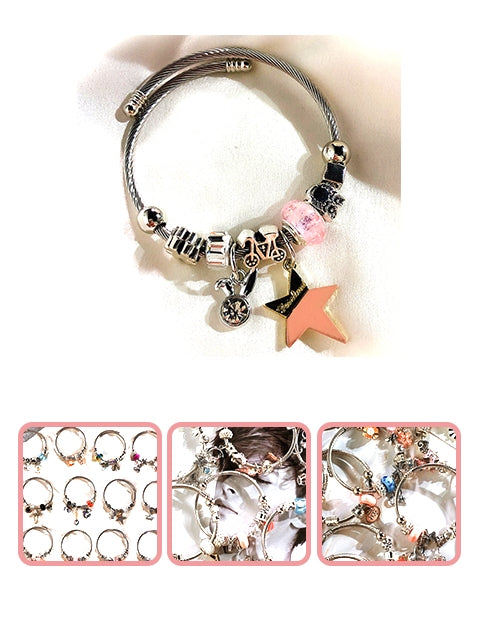 A Dozen of Beaded Carved Sterling Silver Plated Charm Bracelet (1904193)