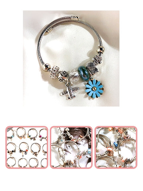 A Dozen of Beaded Carved Sterling Silver Plated Charm Bracelet (1904193)