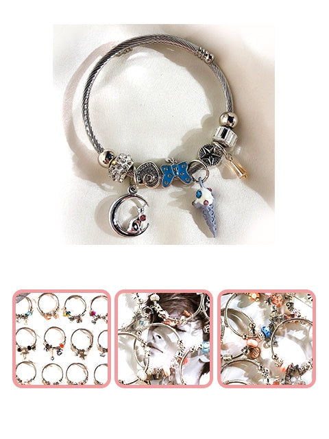 A Dozen of Beaded Carved Sterling Silver Plated Charm Bracelet (1904193)