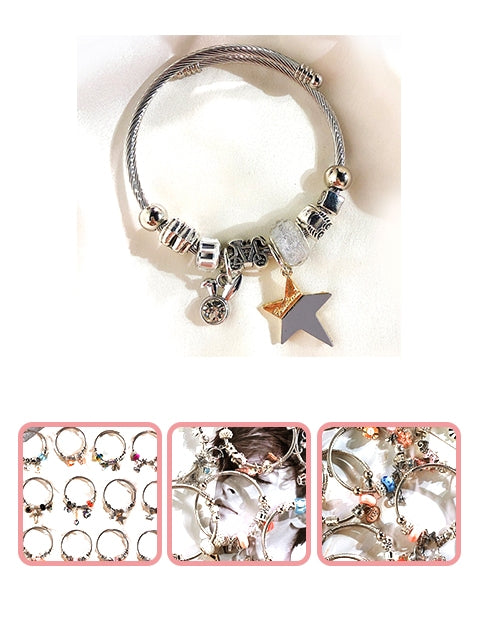 A Dozen of Beaded Carved Sterling Silver Plated Charm Bracelet (1904193)