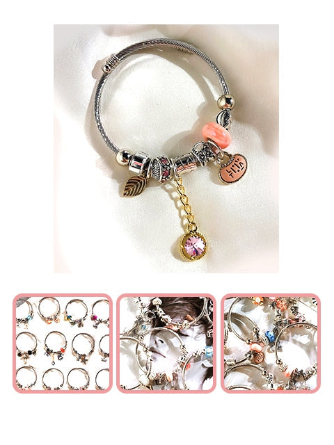 A Dozen of Beaded Carved Sterling Silver Plated Charm Bracelet (1904193)