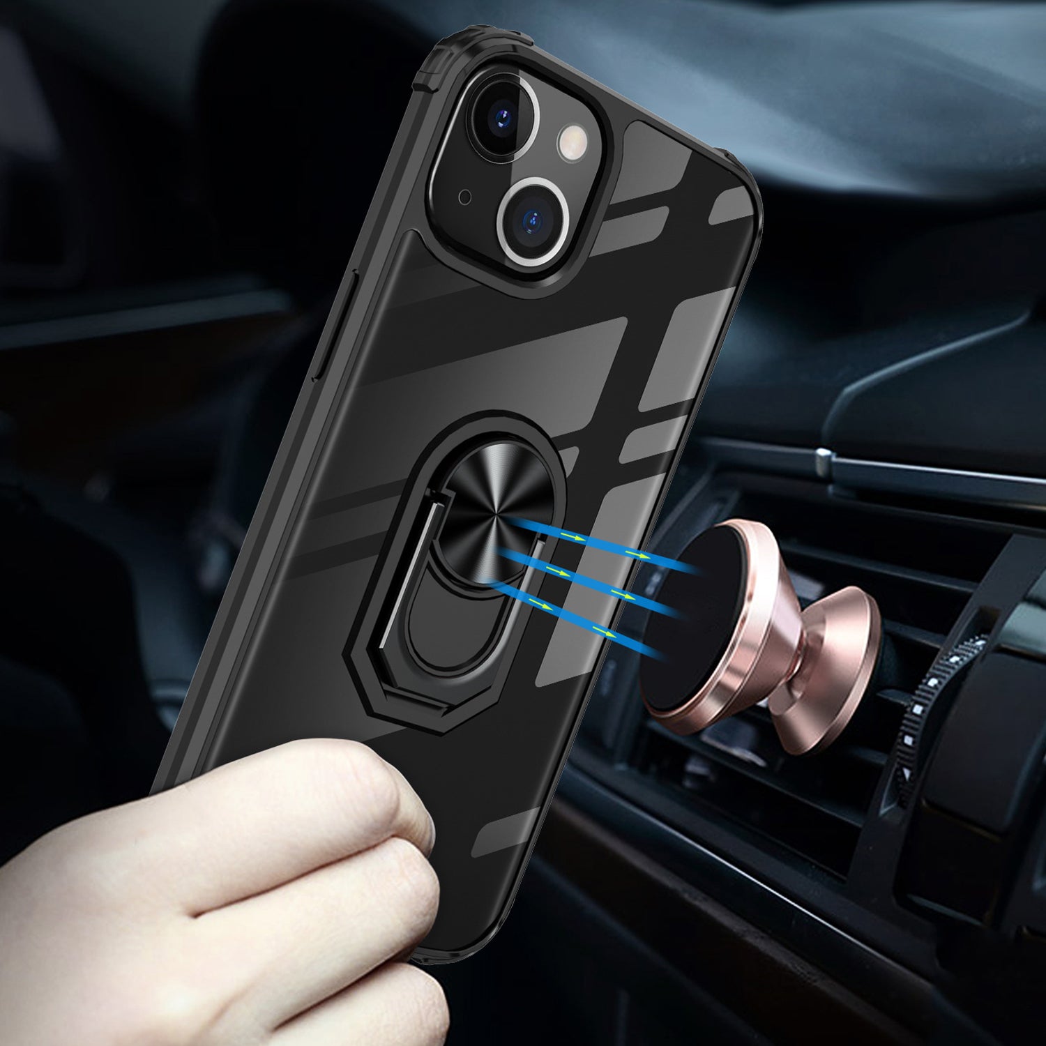 Ring Magnetic GPS car mount Phone Holder Case wiht Transparent Acrylic for iPhone 13 (6.1 ")