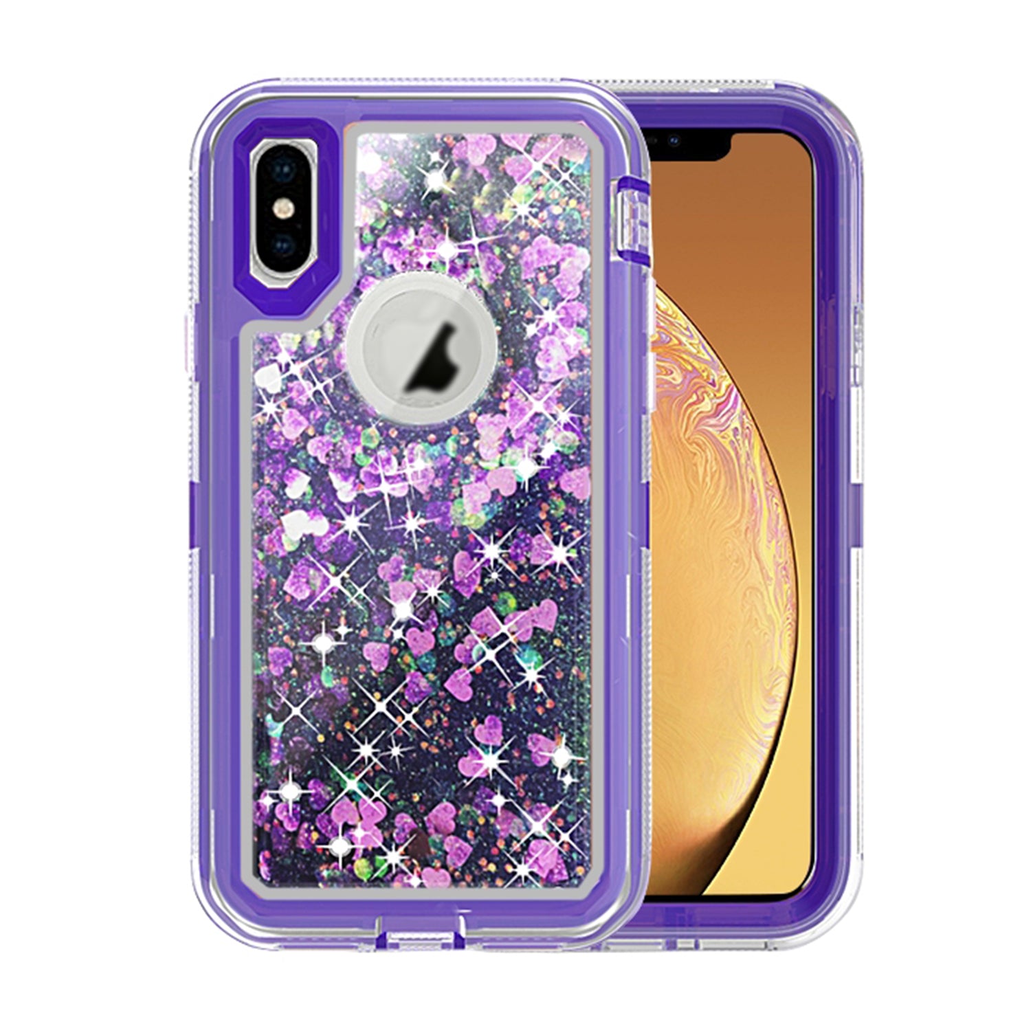Transparent Floating Glitter Heavy Duty Case Compatible with Apple iPhone XS Max