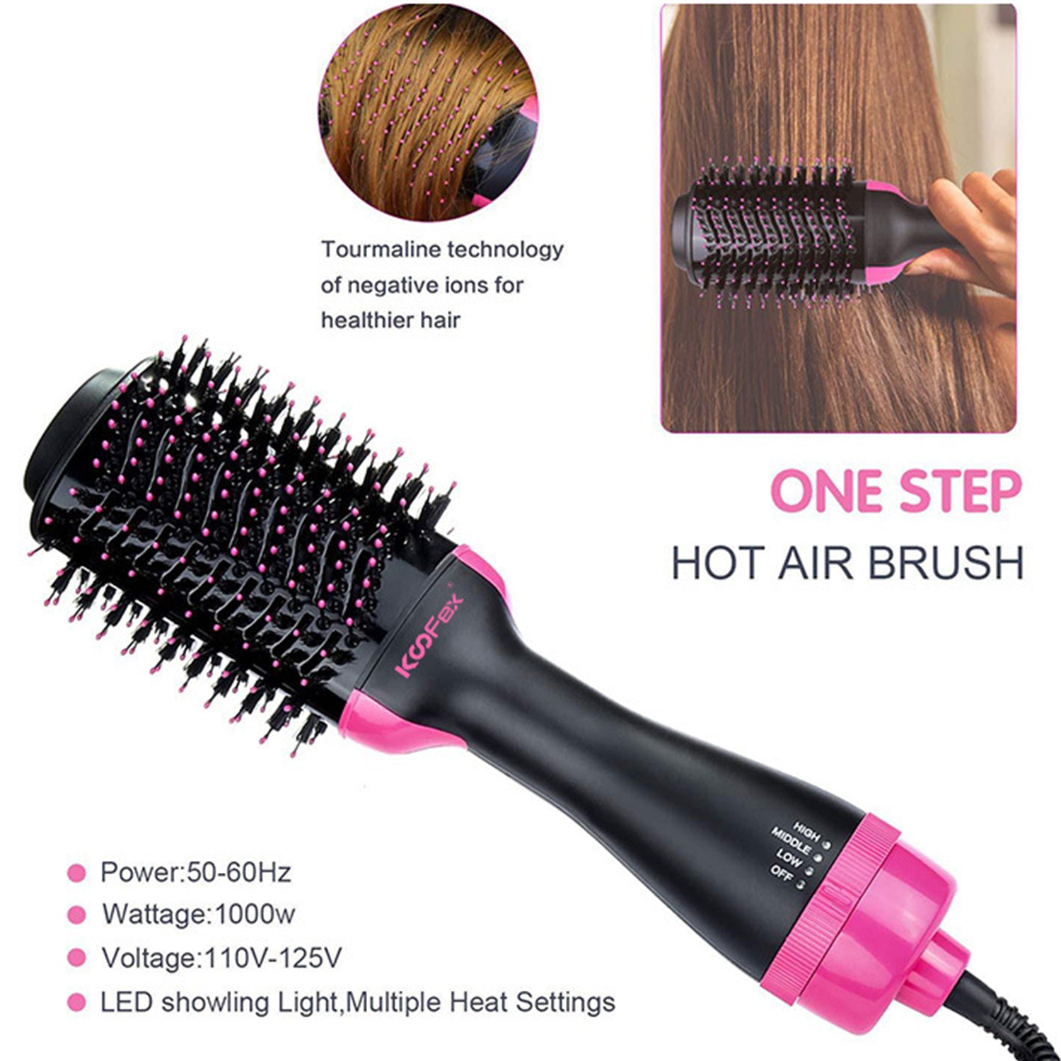 2 IN 1 One Step Hair Dryer Hot Air Brush Hair Straightener Comb Curling Brush Hair Styling Tools-Hot Pink