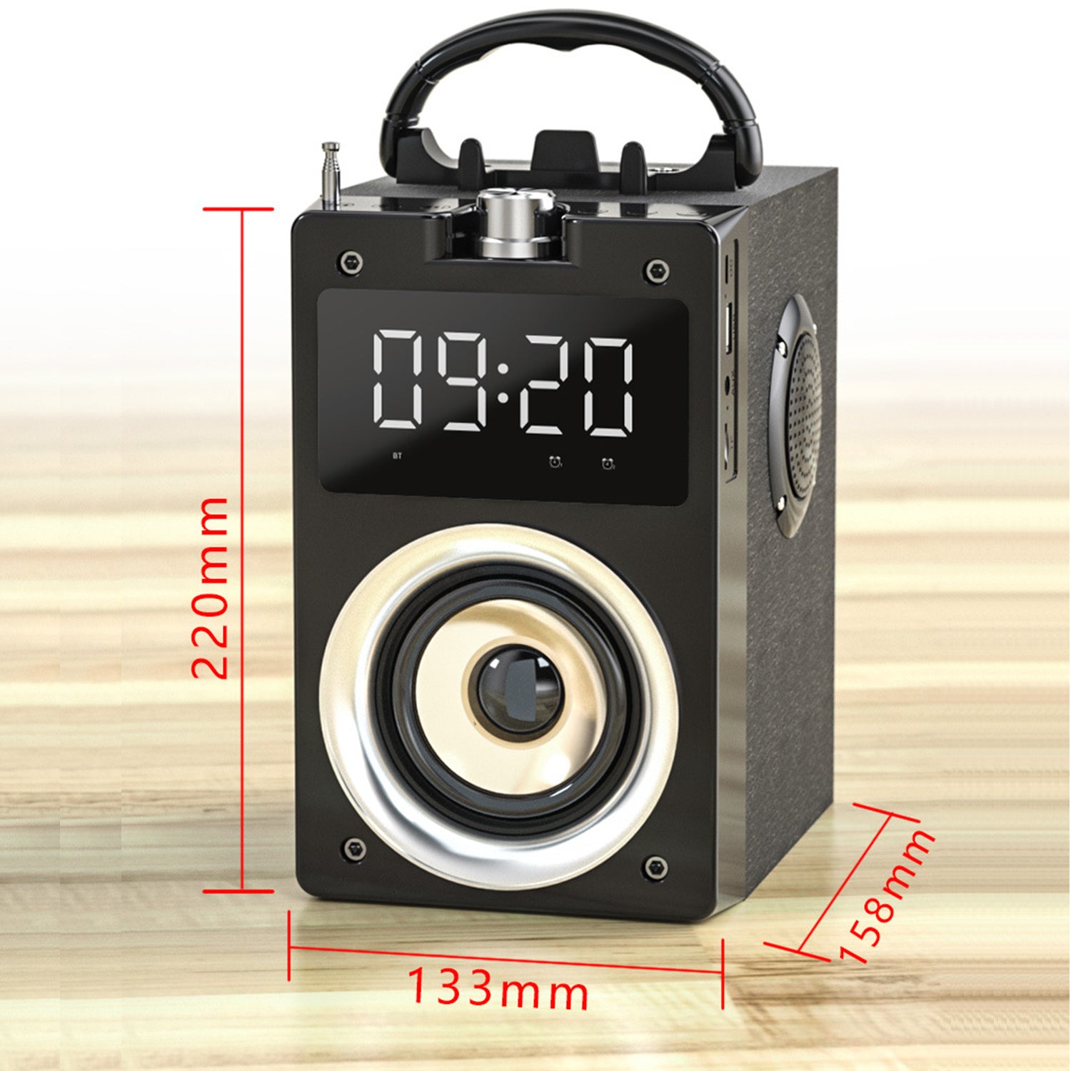 Wireless audio alarm clock with time Portable Bluetooth speaker-Black