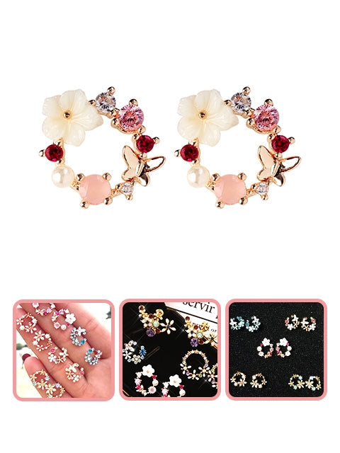 A Dozen of Flower Stud Earrings for Women Girls Cute Wreath Garland Earrings