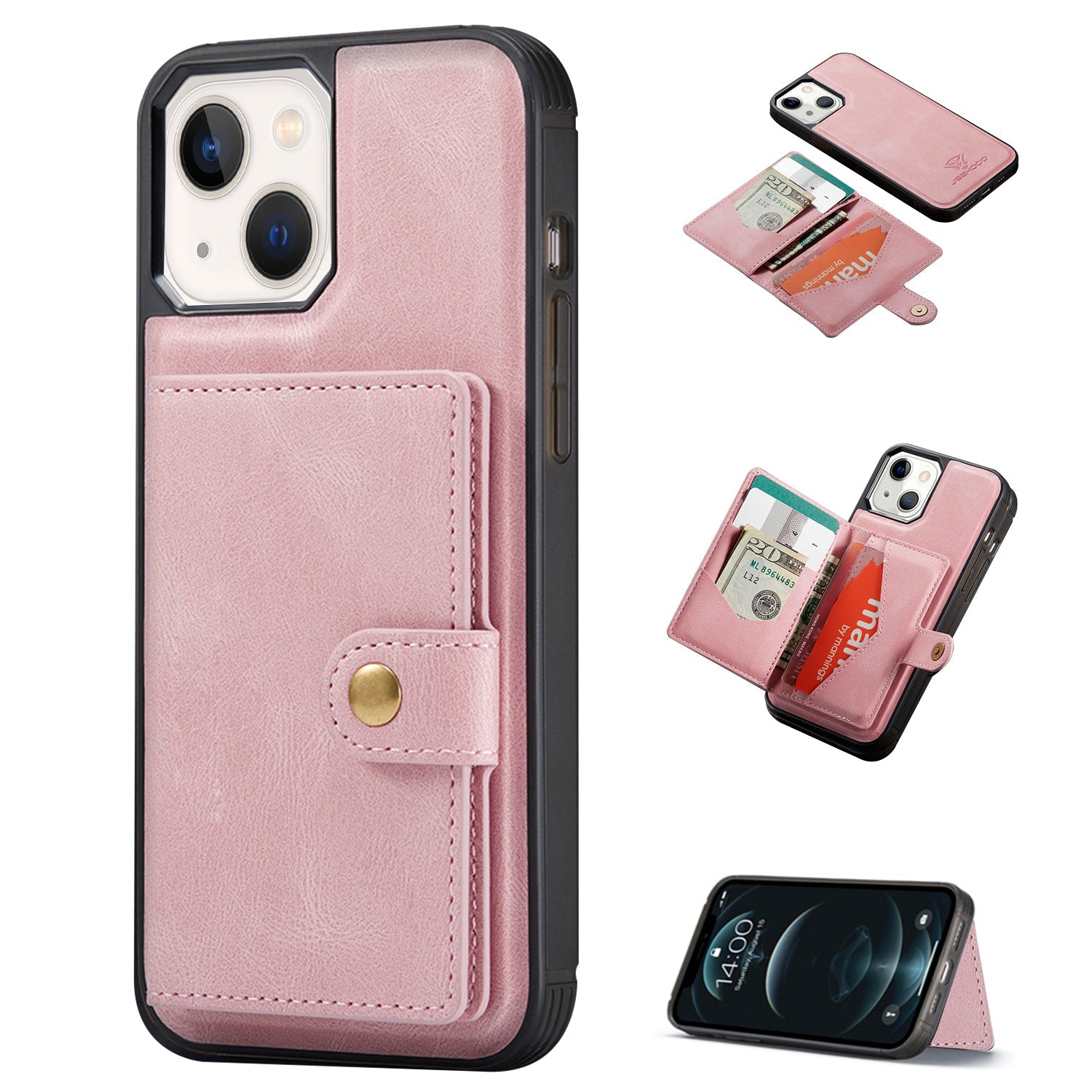 iPhone 14 Plus Magnetic 2 in1  Leather card bag case  and Removable Back Cover