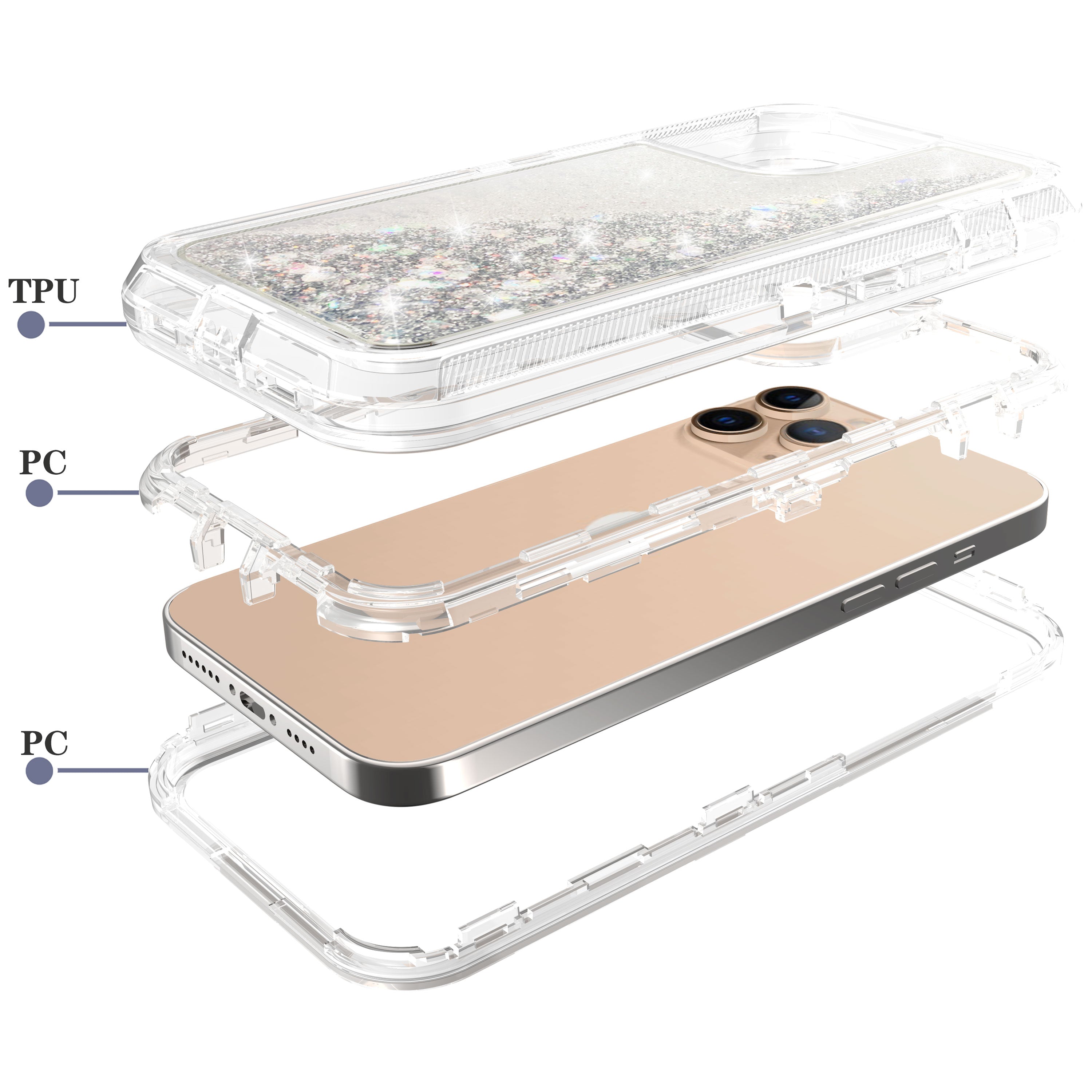 iPhone 12 Pro Max (6.7") Transparent Floating Glitter Heavy Duty Case