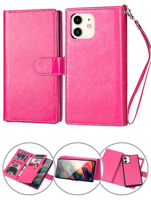 iPhone 12 Pro/12 (6.1") 2 in 1 Leather Wallet Case With 9 Credit Card Slots and Removable Back Cover 