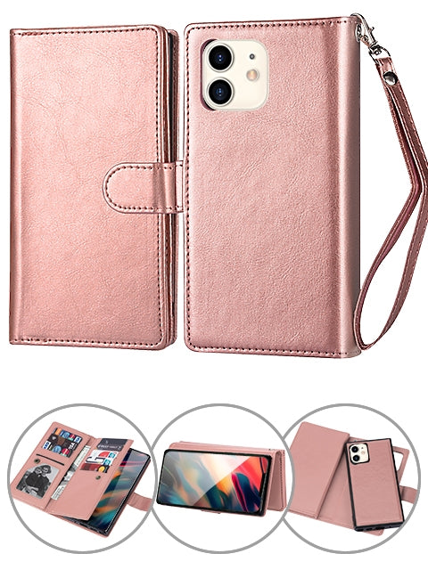 iPhone 11 (6.1") 2 in 1 Leather Wallet Case With 9 Credit Card Slots and Removable Back Cover 