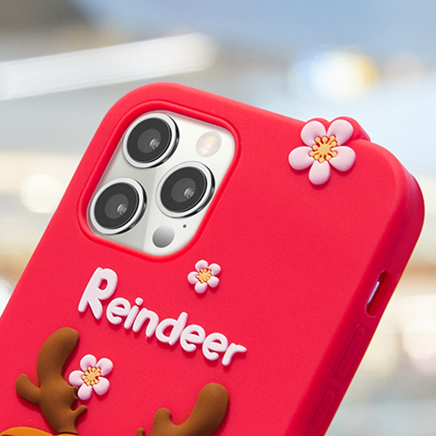 3D Silicone Cute Reindeer With Pendant Cartoon Case for iPhone 12 Pro Max (6.7")