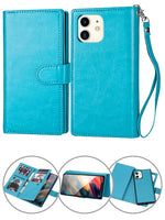 iPhone 12 Mini 2 in 1 Leather Wallet Case With 9 Credit Card Slots and Removable Back Cover 