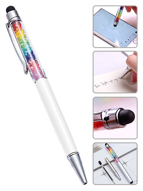 Capacitive Touch Screen Ballpoint Pen Cute Rainbow Diamond Crystal Ball Pens School Writing Supplies - White