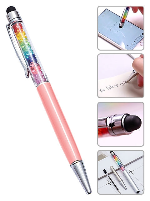 Capacitive Touch Screen Ballpoint Pen Cute Rainbow Diamond Crystal Ball Pens School Writing Supplies - Pink