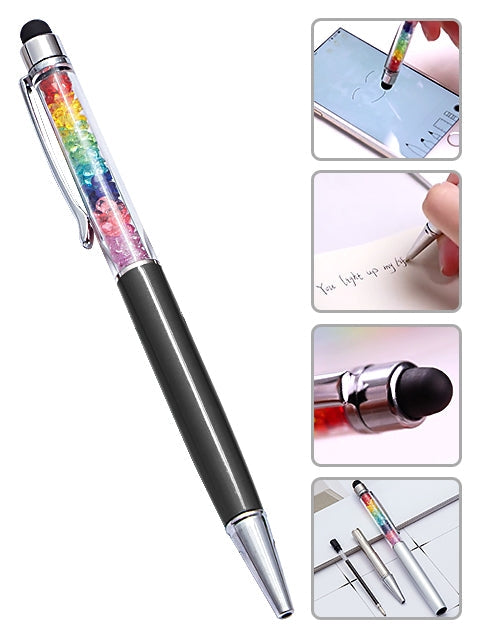 Capacitive Touch Screen Ballpoint Pen Cute Rainbow Diamond Crystal Ball Pens School Writing Supplies - Black