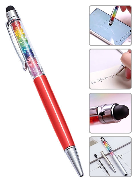 Capacitive Touch Screen Ballpoint Pen Cute Rainbow Diamond Crystal Ball Pens School Writing Supplies - Red