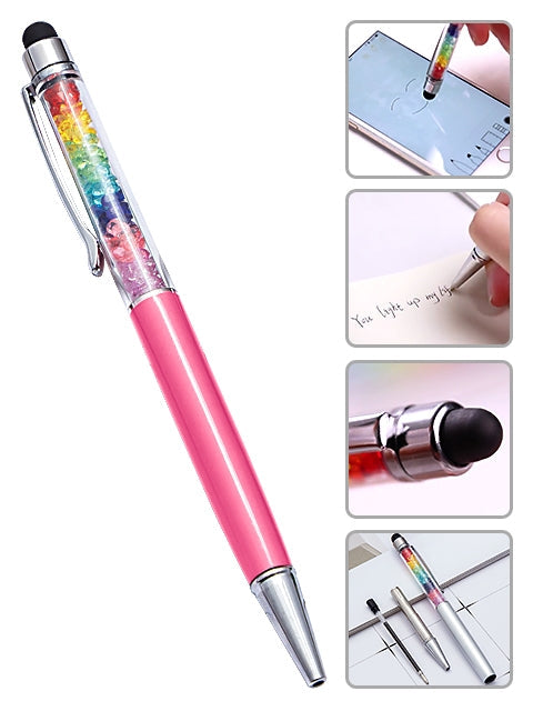 Capacitive Touch Screen Ballpoint Pen Cute Rainbow Diamond Crystal Ball Pens School Writing Supplies - Hot Pink