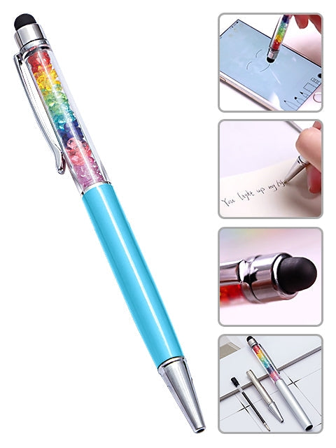 Capacitive Touch Screen Ballpoint Pen Cute Rainbow Diamond Crystal Ball Pens School Writing Supplies - Teal