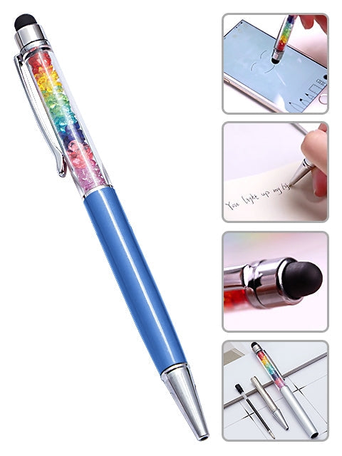 Capacitive Touch Screen Ballpoint Pen Cute Rainbow Diamond Crystal Ball Pens School Writing Supplies - Dark Blue