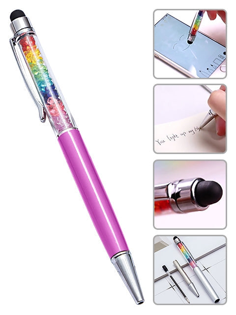 Capacitive Touch Screen Ballpoint Pen Cute Rainbow Diamond Crystal Ball Pens School Writing Supplies - Purple