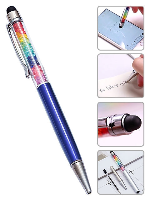 Capacitive Touch Screen Ballpoint Pen Cute Rainbow Diamond Crystal Ball Pens School Writing Supplies - Transparent Blue