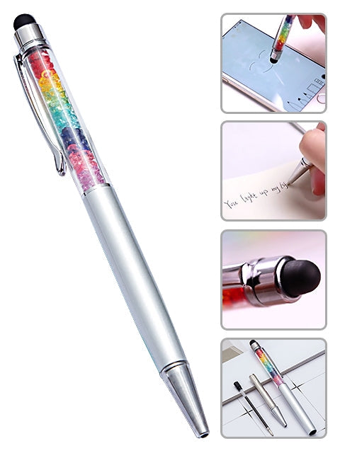 Capacitive Touch Screen Ballpoint Pen Cute Rainbow Diamond Crystal Ball Pens School Writing Supplies - Silver