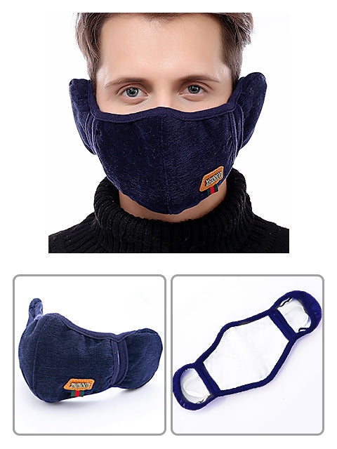 Autumn Winter Warm Plush Face Mask For Men - Blue