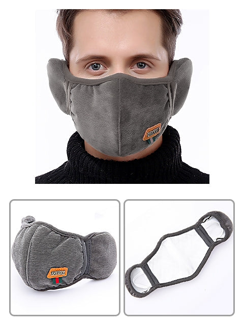 Autumn Winter Warm Plush Face Mask For Men - Gray