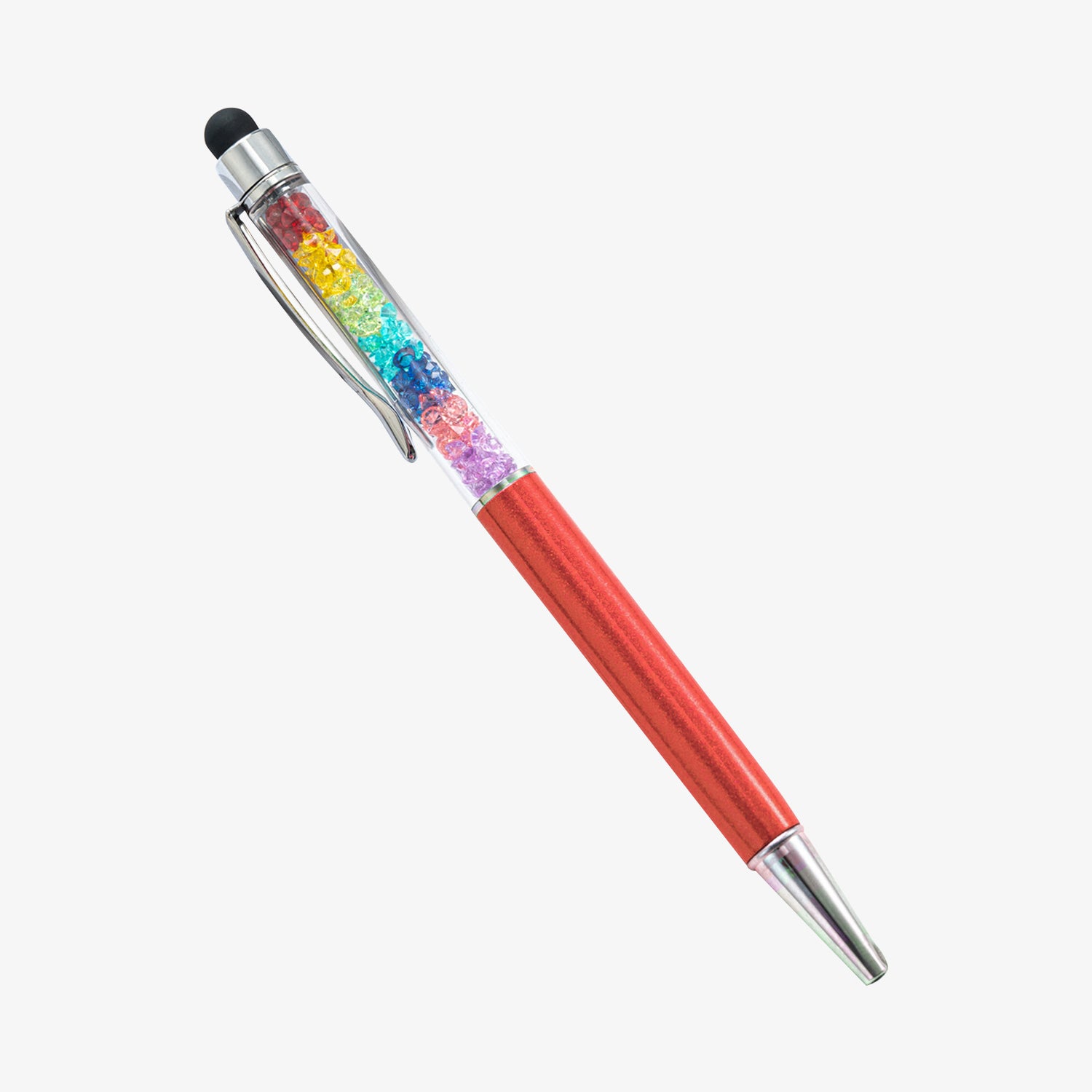 Capacitive Touch Screen Ballpoint Pen Cute Rainbow Diamond Crystal Ball Pens School Writing Supplies - Red