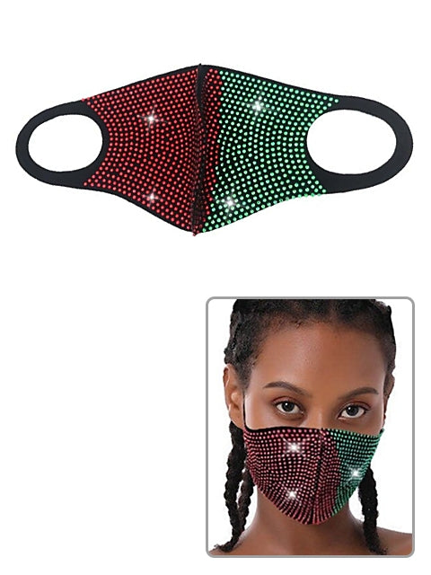 new luxury black with diamond letters rhinestone tassel washable jewelry mask - Red/Green