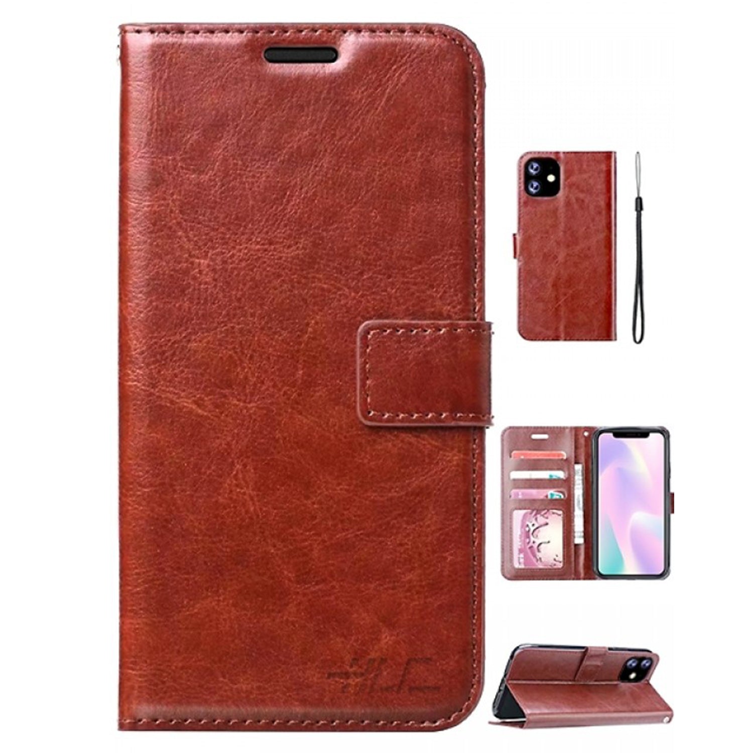 iPhone 11 Pro (5.8") Plain Leather Wallet Case Compatible