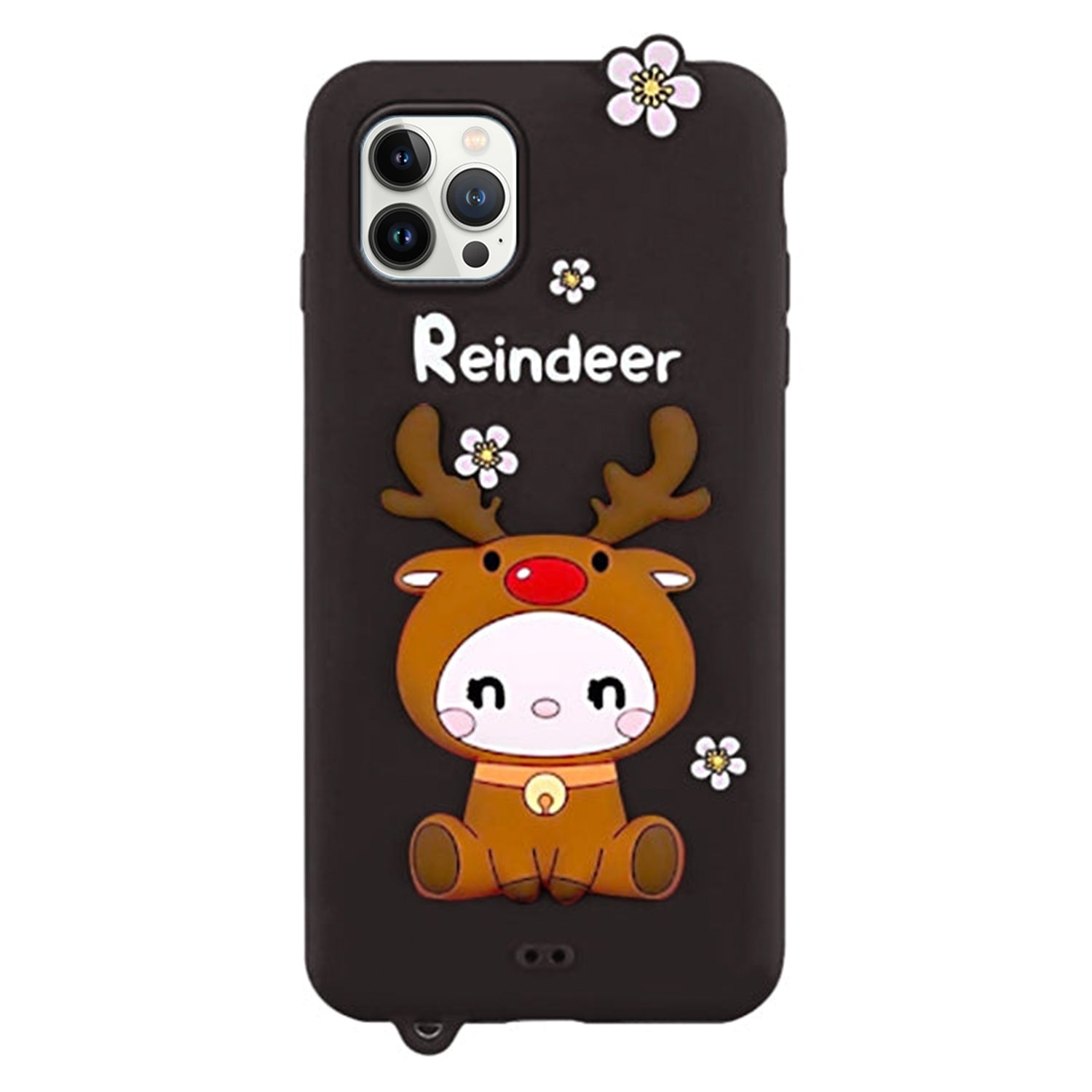 3D Silicone Cute Reindeer With Pendant Cartoon Case for iPhone 12 Pro Max (6.7")