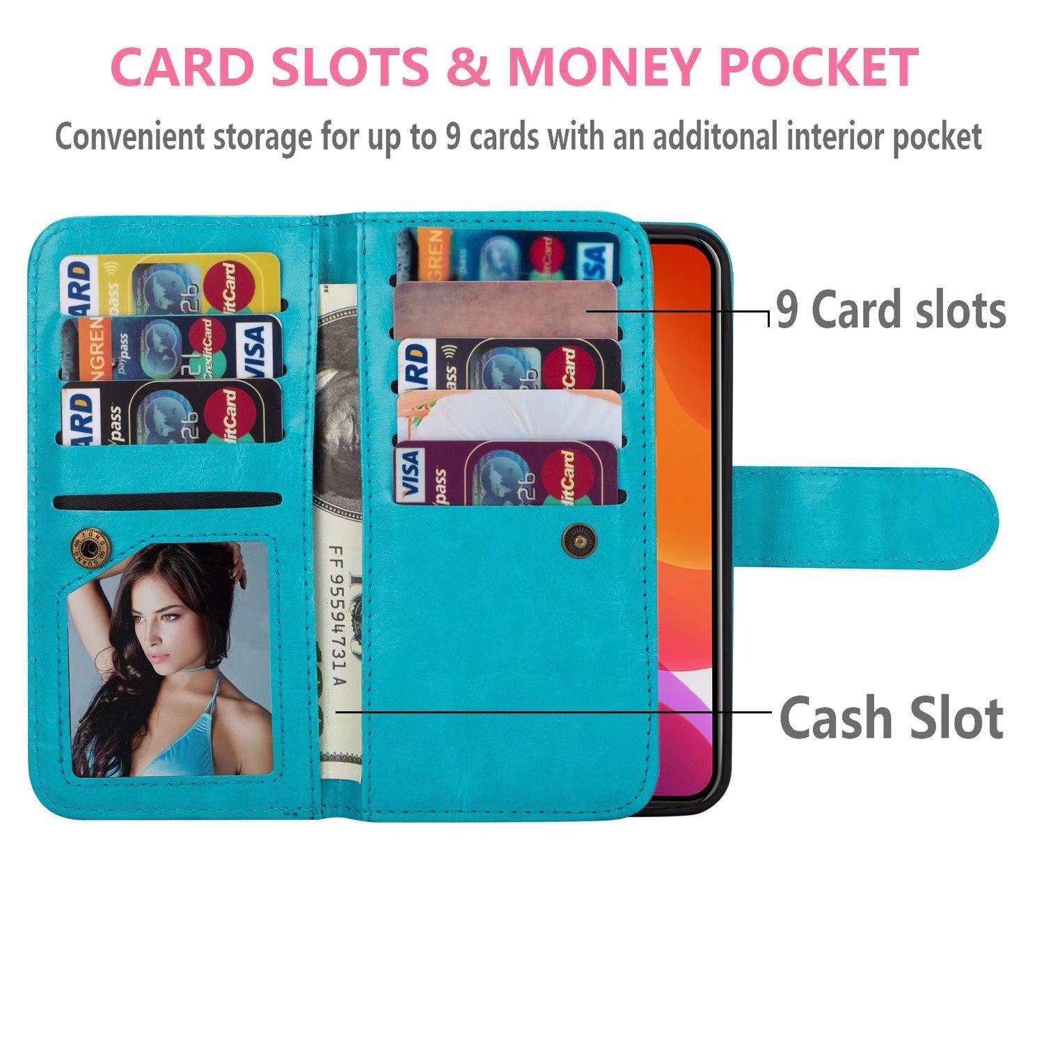 iPhone 12 Mini 2 in 1 Leather Wallet Case With 9 Credit Card Slots and Removable Back Cover 