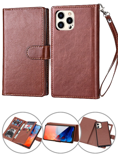 iPhone 11 Pro (5.8") 2 in 1 Leather Wallet Case With 9 Credit Card Slots and Removable Back Cover 