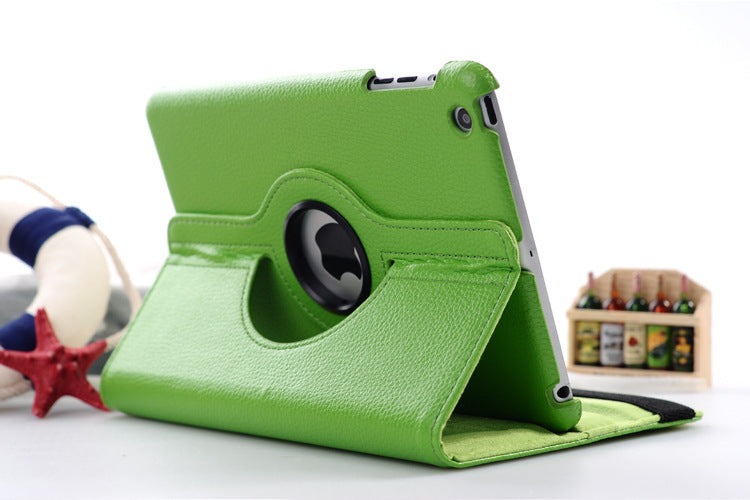 360 Degrees Rotating Leather Standing Case for iPad 4 - Hot Pink