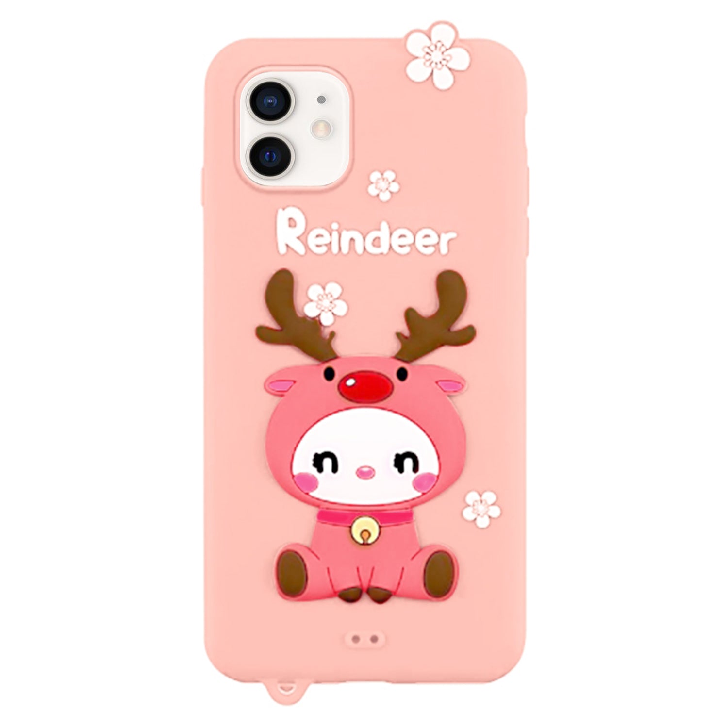 3D Silicone Cute Reindeer With Pendant Cartoon Case for iPhone 12 Pro/12 (6.1") - Black