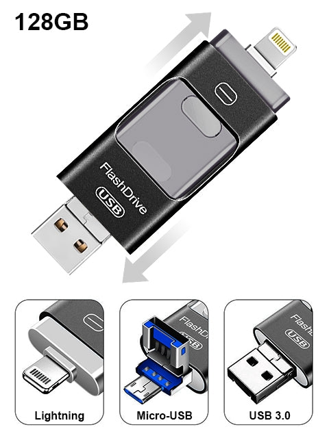 128GB 3 in 1 i Flash Drive for Apple iOS Devices & Android & Computers - Black