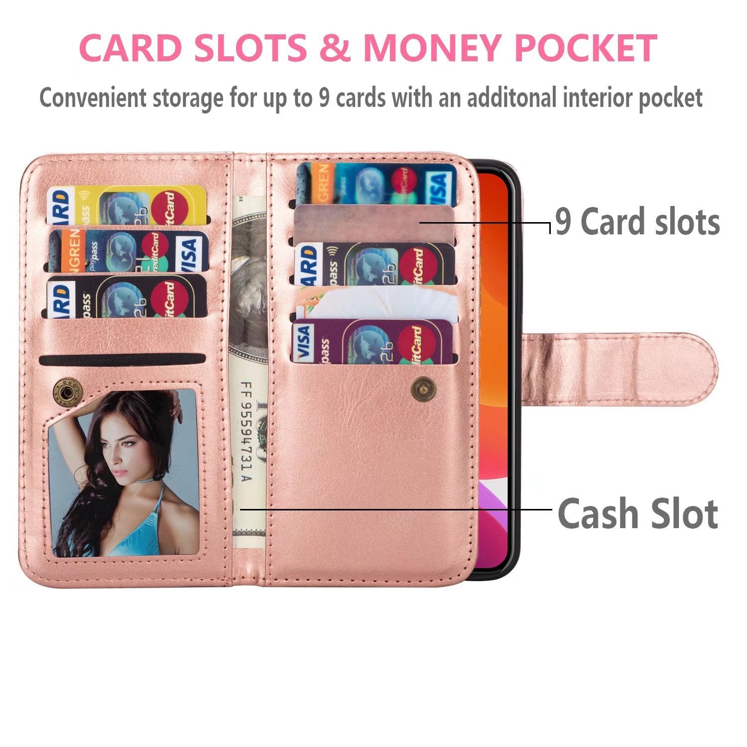 iPhone 11 (6.1") 2 in 1 Leather Wallet Case With 9 Credit Card Slots and Removable Back Cover 