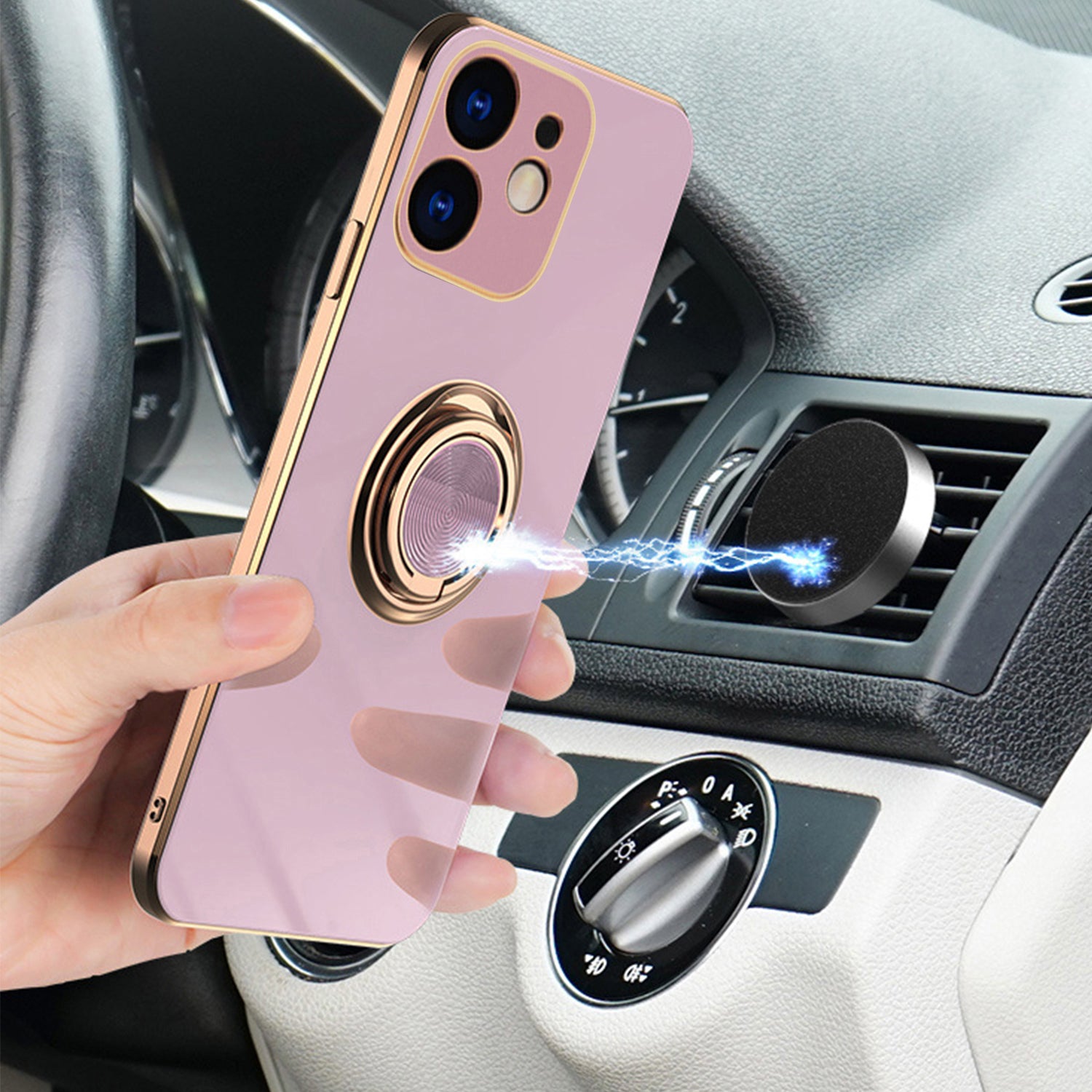 iPhone 12/12 Pro (6.1")  Fashion Ring Magnetic GPS car mount Phone Holder Case