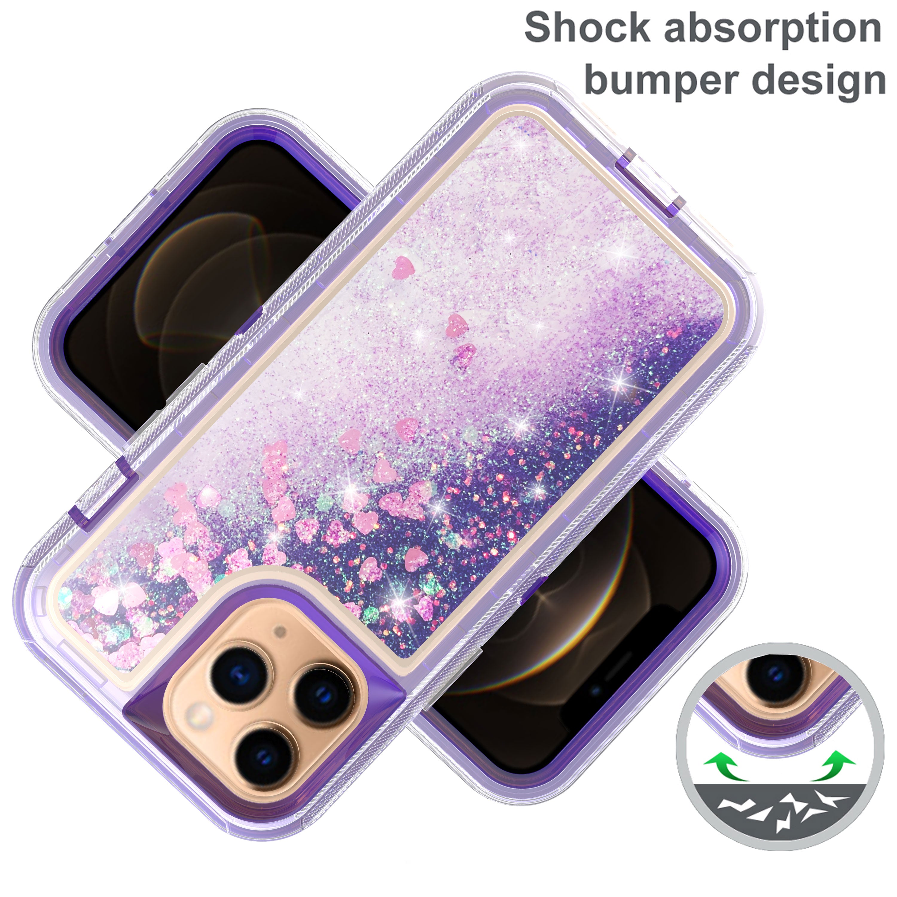 iPhone 12 Pro Max (6.7") Transparent Floating Glitter Heavy Duty Case