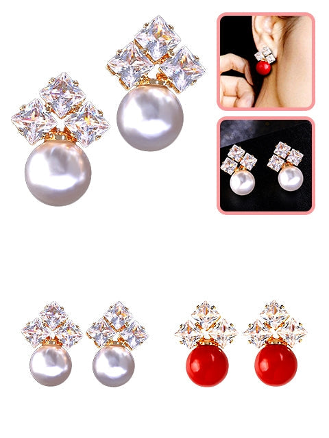 A Dozen of Pearl Earrings Rhinestone Elegant Jewelry (E469)