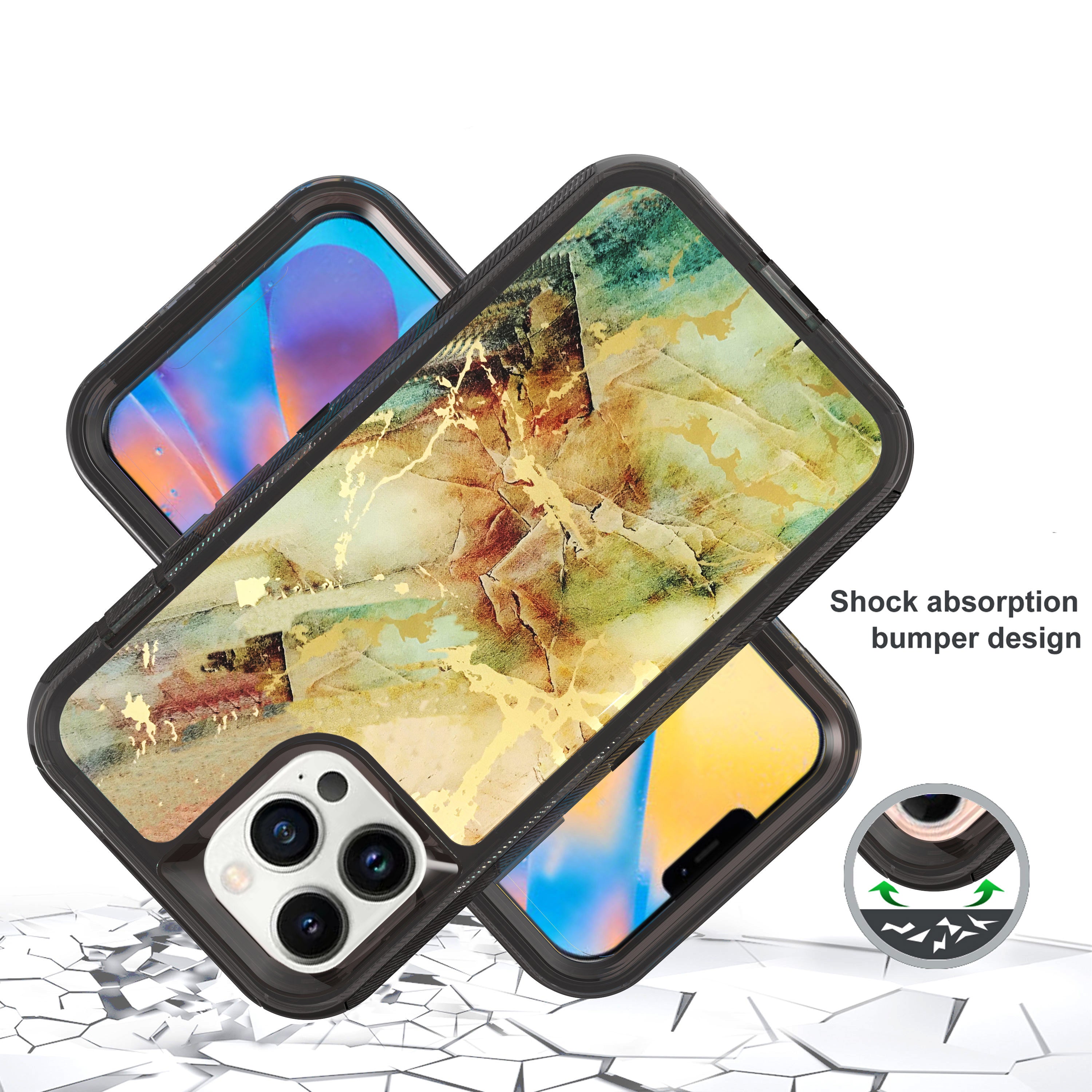 iPhone 13 Pro Max Anti-Shock Durable Protective TPU Heavy Duty Marble Clear  case