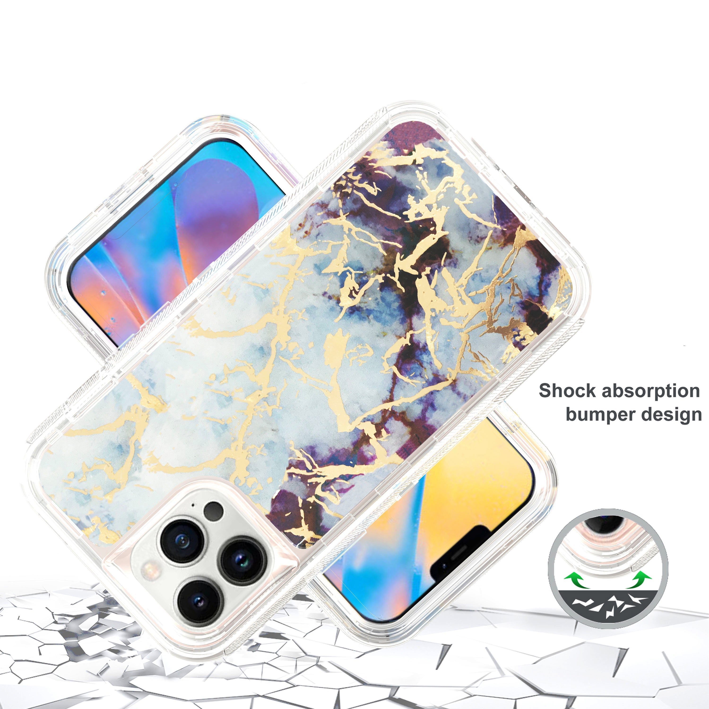 iPhone 12 Pro Max (6.7")  Anti-Shock Durable Protective TPU Heavy Duty Marble Clear Case