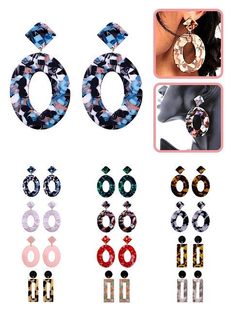 A Dozen of Colorful Acrylic Hoop Earrings (E6365)