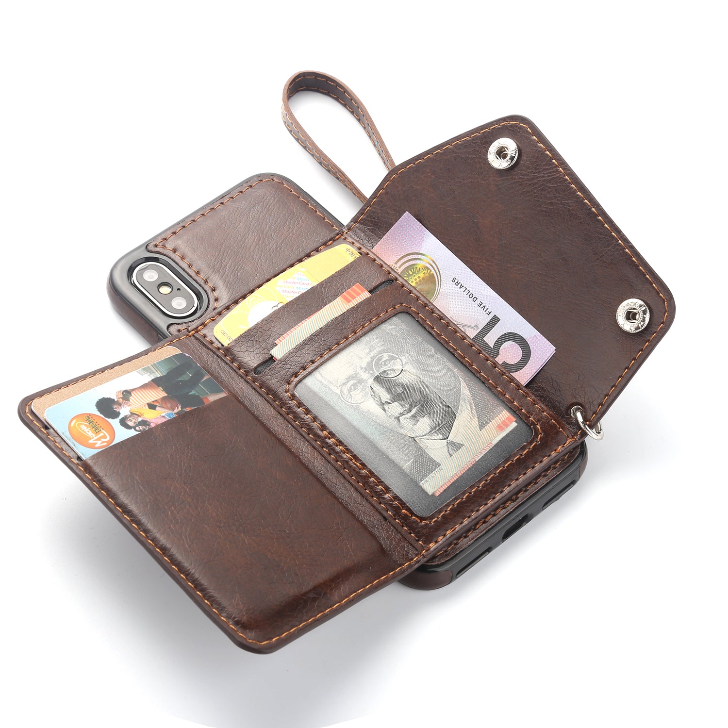 iPhone Xs Max (6.5") 2 in 1 Leather Wallet Case With 9 Credit Card Slots and Removable Back Cover 