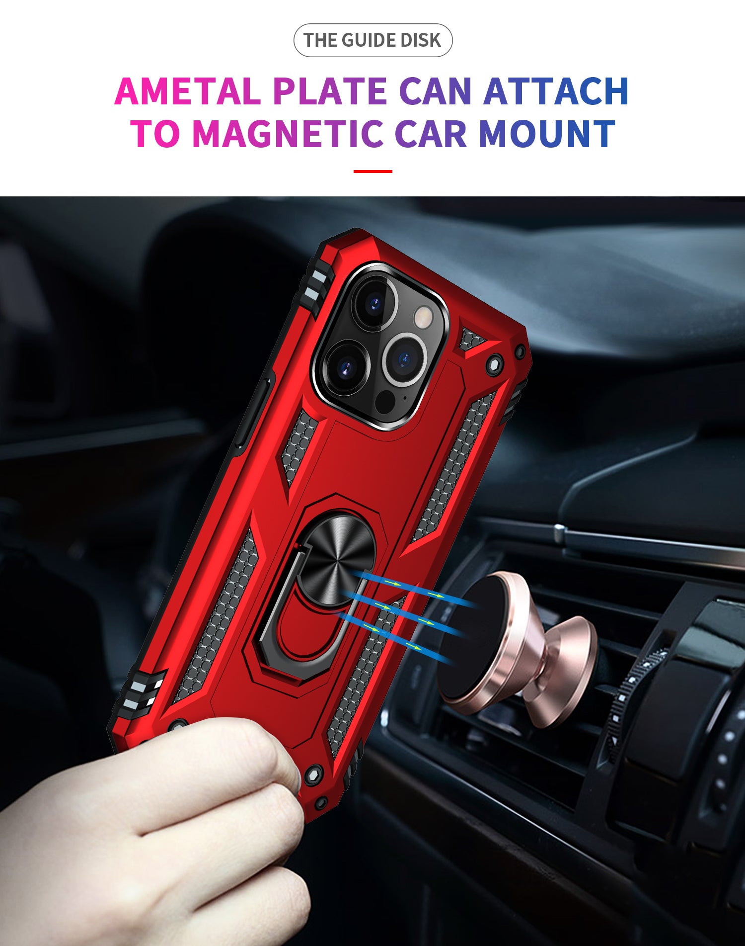 iPhone 12 Pro Max (6.7") Dual Colors Ring Magnetic GPS car mount Phone Holder